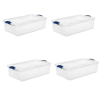 4 Pack 32 Quart Clear Underbed Storage Container with Latch Lid, Blue