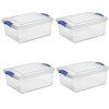 (4 pack) , 15 Quart Clear Storage Bin, Latch Box Storage Container, with Clear Lid, Blue