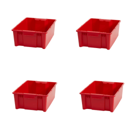 4 Pack Garage Storage Bin Small Plastic Nesting/Stacking, Red