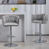 360° Fabric cover Swivel Bar Stools Set of 2, Adjustable Counter Height Bar Chairs with Woven Back & Footrest