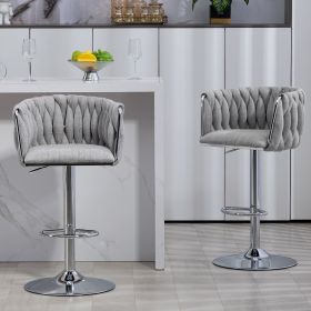 360° Fabric cover Swivel Bar Stools Set of 2, Adjustable Counter Height Bar Chairs with Woven Back & Footrest