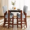 5-Piece Counter Height Dining Table Set, Faux Marble Bar Table and 4 Upholstered-Seat Chairs, Mid-century Modern Dining Set for Dining Room