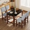 5-Piece Counter Height Dining Table Set, Faux Marble Bar Table and 4 Upholstered-Seat Chairs, Mid-century Modern Dining Set for Dining Room